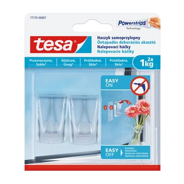 Akasztó öntapadós műanyag, 1 kg teherbírású 2 darab/bliszter Tesa Powerstrips átlátszó