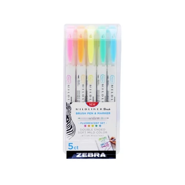 Ecsettoll készlet, kétvégű Zebra Mildliner Fluorescent, 5 különböző szín Ecsettoll készlet, kétvégű Zebra Mildliner Fluorescent, 5 különböző szín