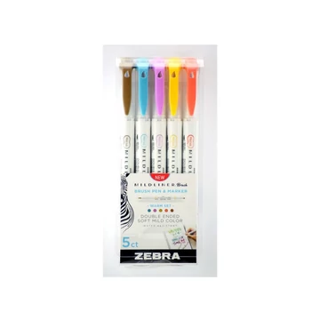 Ecsettoll készlet, kétvégű Zebra Mildliner Warm, 5 különböző szín Ecsettoll készlet, kétvégű Zebra Mildliner Warm, 5 különböző szín