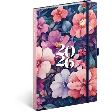 Keménytáblás notesz krémszínű lapokkal leszorító gumiszalaggal Bouquet 130x210mm, Presco
