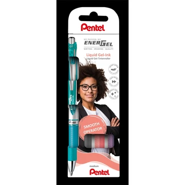 Rollertoll zselés 0.7mm, Pentel EnerGel BL77-4, írásszín korall, orgona, szürke, türkiz Rollertoll zselés 0.7mm, Pentel EnerGel BL77-4, írásszín korall, orgona, szürke, türkiz