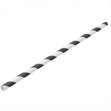 Szívószál papír 8 x 230 mm 250 db/csomag, fekete / fehér csíkos