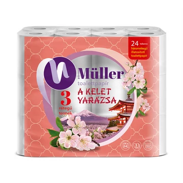Toalettpapír 3 rétegű kistekercses 100% cellulóz 24 tekercs/csomag Kelet Varázsa Müller fehér