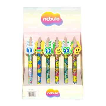 Zseléstoll radírozható, nyomógombos, smile, 36 db/display Nebulo