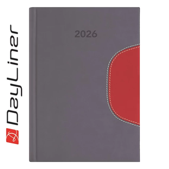 Határidőnapló Memphis B5 heti, fehér lapokkal szürke-piros Dayliner 2026.