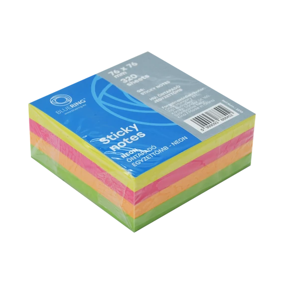 Jegyzettömb öntapadó, 76x76mm, 320lap, Bluering® , neon
