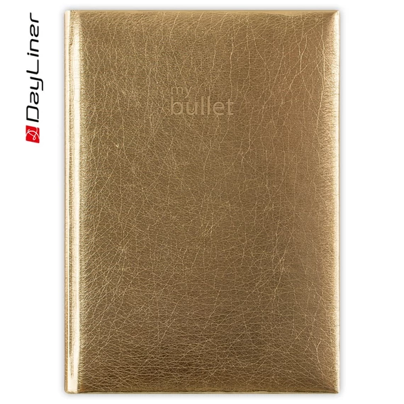 Keménytáblás notesz pontozott vonalozással Mirror A5 Bullet, fehér lapokkal arany Dayliner 2026. Keménytáblás notesz pontozott vonalozással Mirror A5 Bullet, fehér lapokkal arany Dayliner 2026.