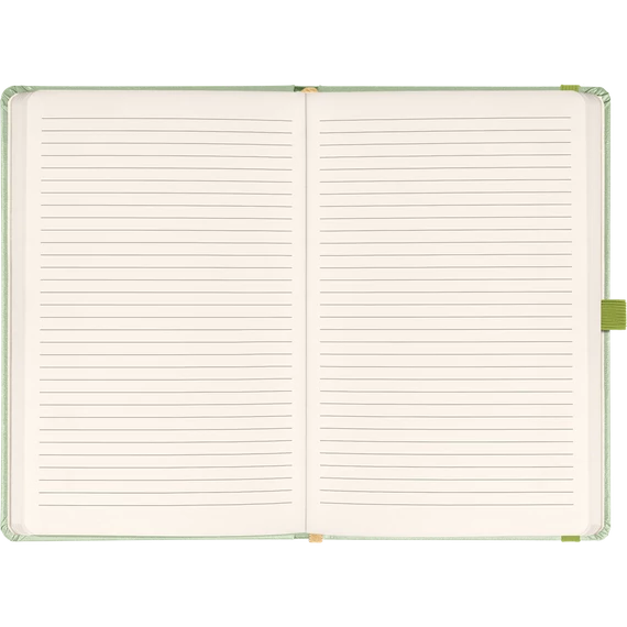 Keménytáblás notesz vonalas krémszínű lapokkal leszorító gumiszalaggal Green 130x210mm, Presco
