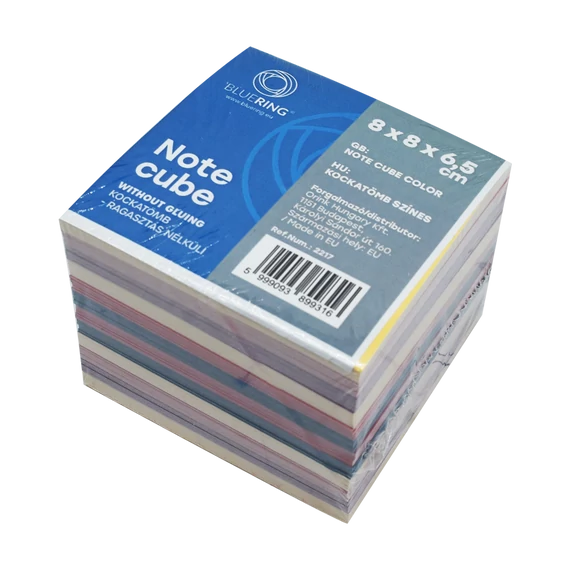 Kockatömb 8x8x6,5cm, ragasztás nélküli Bluering® színes
