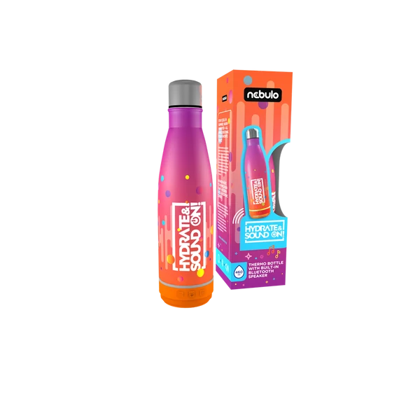 Palack, thermo, beépített bluetooth hangszóróval 460 ml rózsa-narancs, Nebulo