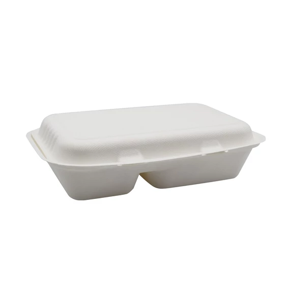 Papírdoboz ételes 2 részes HP3, 23 x 15 x 8 cm komposztálható cukornád 125 db/csomag, natúr