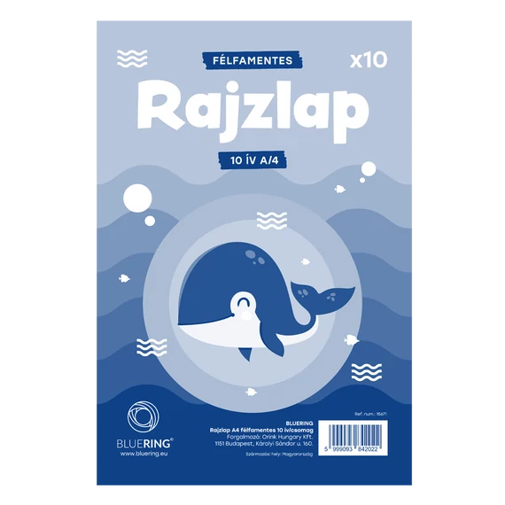 Rajzlap A4, félfamentes fóliázva Bálnás Bluering® 10 ív/csomag,