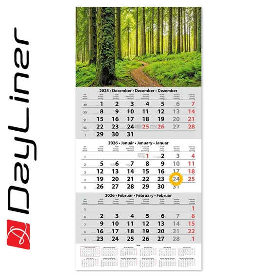 Speditőr naptár 1 tömb, 3 hónap SP-1 330 × 670 mm, fehér lapokkal Erdő Dayliner 2026. Speditőr naptár 1 tömb, 3 hónap SP-1 330 × 670 mm, fehér lapokkal Erdő Dayliner 2026.