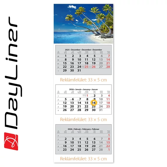 Speditőr naptár 3 tömb, 3 hónap SP-3 330 × 880 mm, fehér lapokkal Vízpart Dayliner 2026. Speditőr naptár 3 tömb, 3 hónap SP-3 330 × 880 mm, fehér lapokkal Vízpart Dayliner 2026.