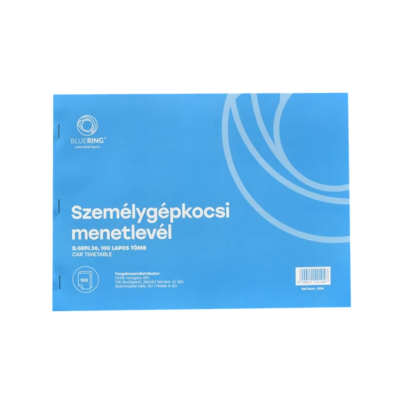 Személygépkocsi menetlevél 100lap,os A4, fekvő személygépkocsi D.GEPJ.36 Bluering®