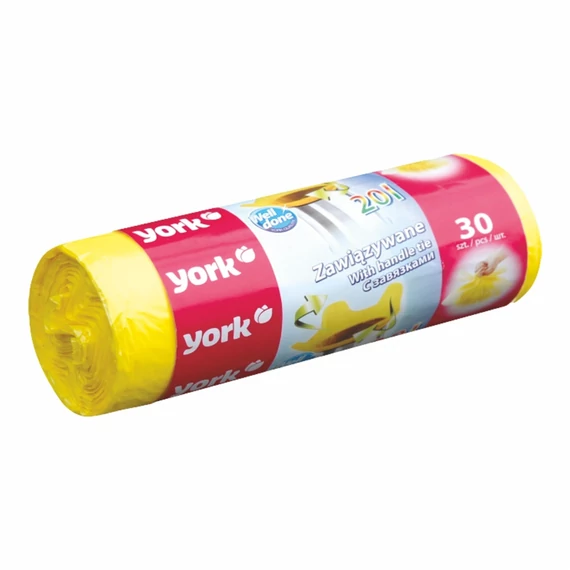 Szemeteszsák köthető füles 20 liter 45 x 50 cm 8 mikron 30 db/tekercs York_ 090650 sárga
