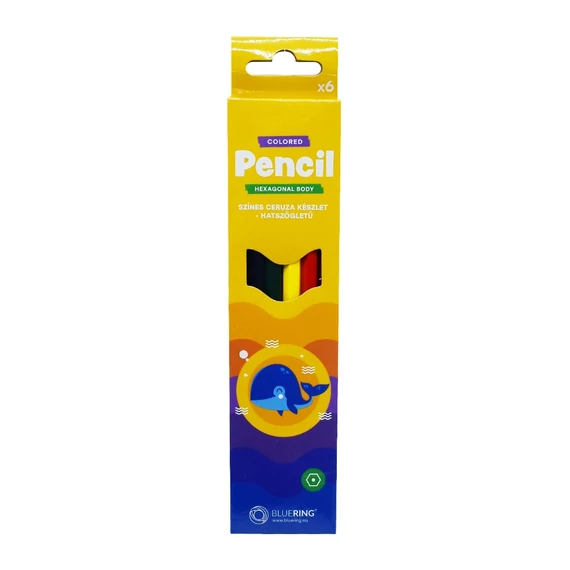 Színes ceruza készlet, hatszögletű Bluering® 6 klf. szín,