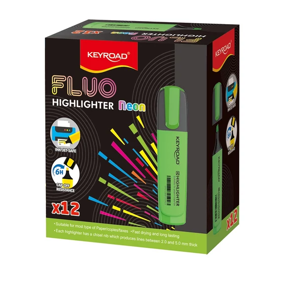 Szövegkiemelő vágott hegyű, lapos test Keyroad Fluo neon zöld