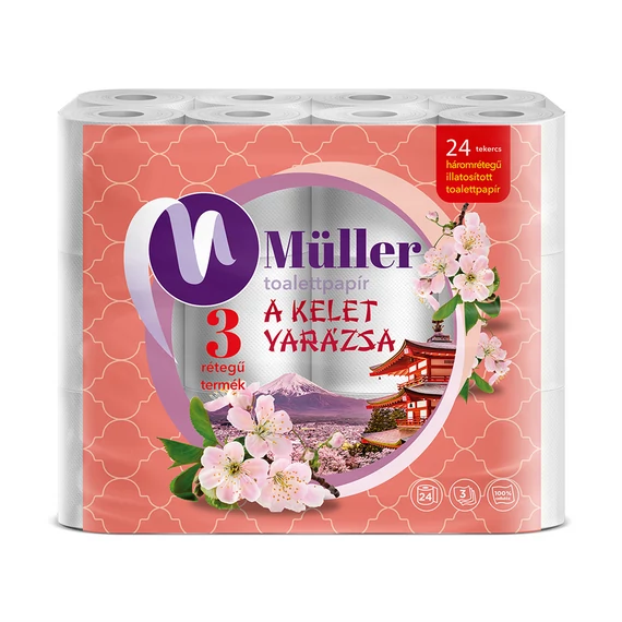 Toalettpapír 3 rétegű kistekercses 100% cellulóz 24 tekercs/csomag Kelet Varázsa Müller fehér