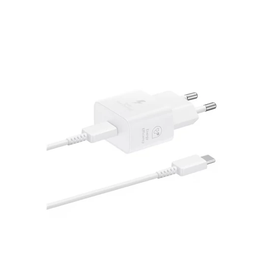 Töltő hálózati SAMSUNG Type-C aljzat (25W, GaN, PD gyorstöltő + Type-C kábel) fehér Töltő hálózati SAMSUNG Type-C aljzat (25W, GaN, PD gyorstöltő + Type-C kábel) fehér