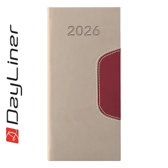 Zsebnaptár Memphis fekvő heti, fehér lapokkal bézs-padlizsán Dayliner 2026. Zsebnaptár Memphis fekvő heti, fehér lapokkal bézs-padlizsán Dayliner 2026.