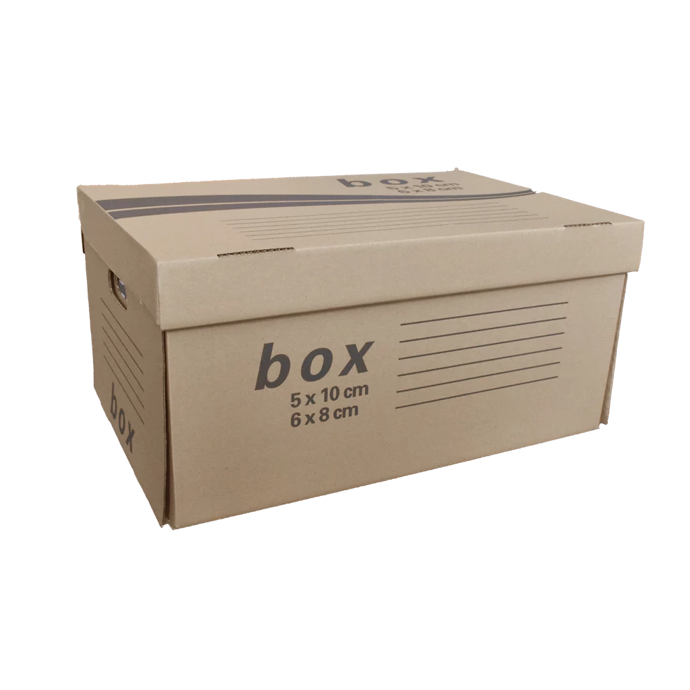 Archiváló konténer karton doboz fedeles 54x36x25cm, felfelé nyíló tetővel Fornax