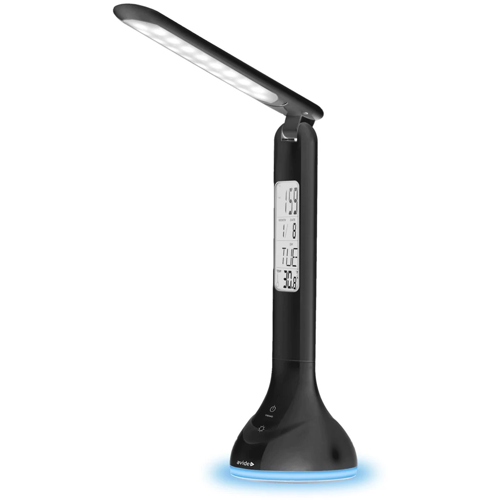 Asztali LED lámpa, RGB, kijelzővel, 4W, 4000K, AVIDE, fekete