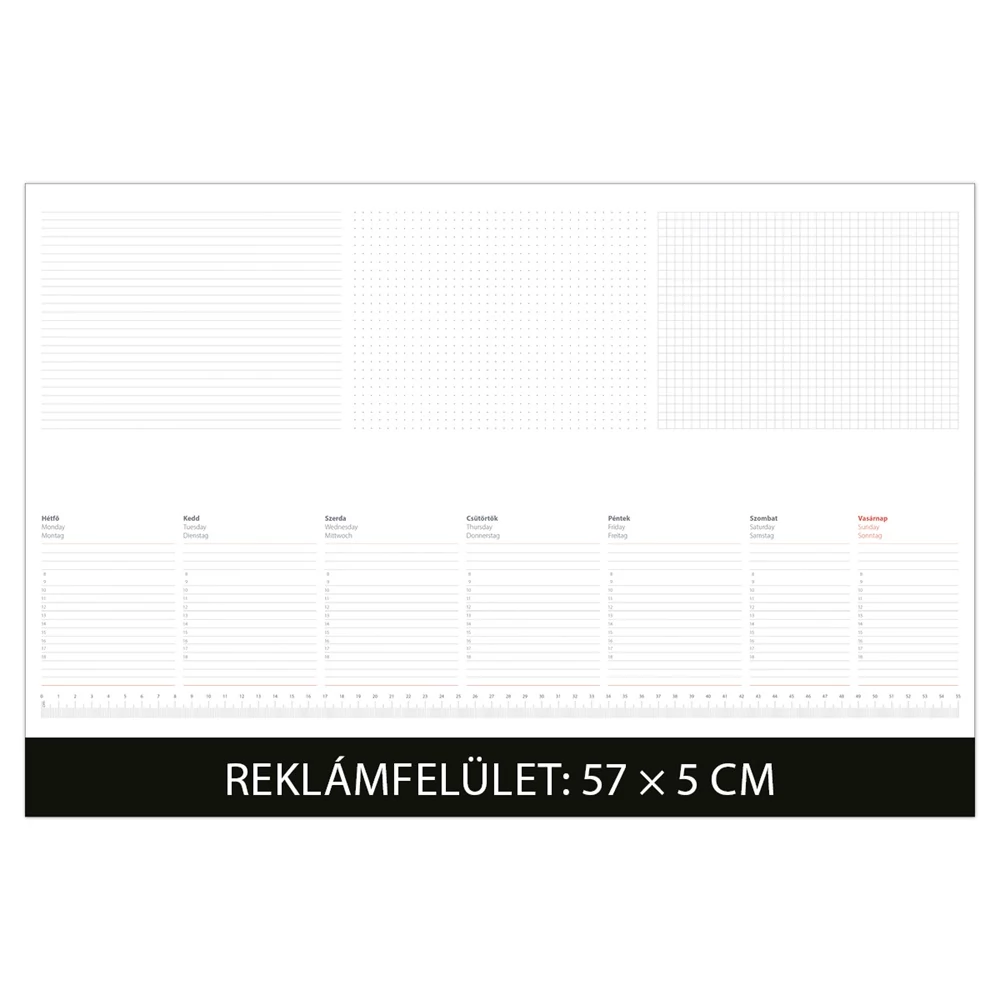 Asztali naptár könyöklő 570 x 380 mm, fehér lapokkal fekete Dayliner 2026.