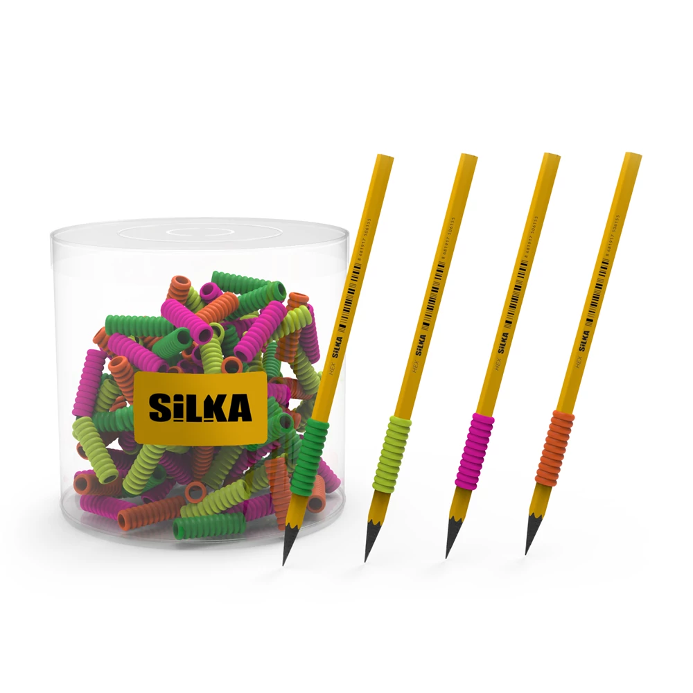 Ceruza markolat, spirál, szilikon, neon, 72 db/display, Silka