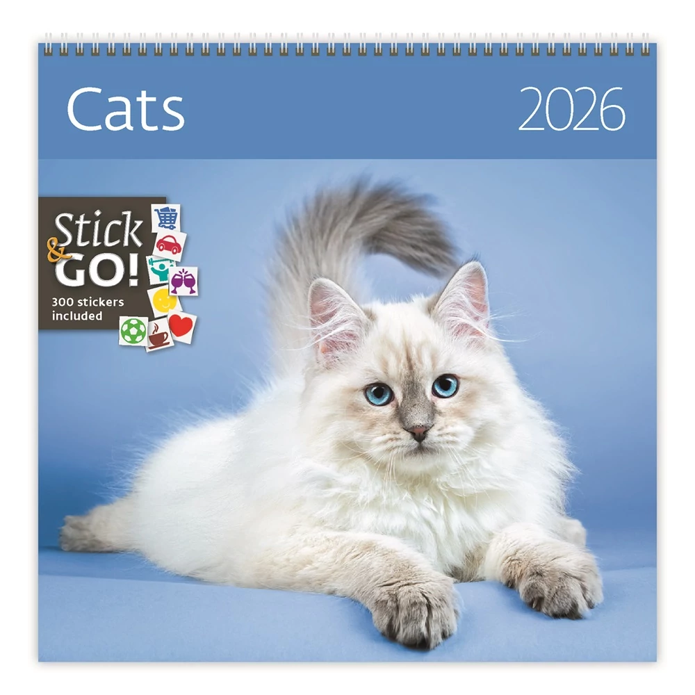 Falinaptár képes 300 x 300 mm, fehér lapokkal Cats Dayliner 2026.