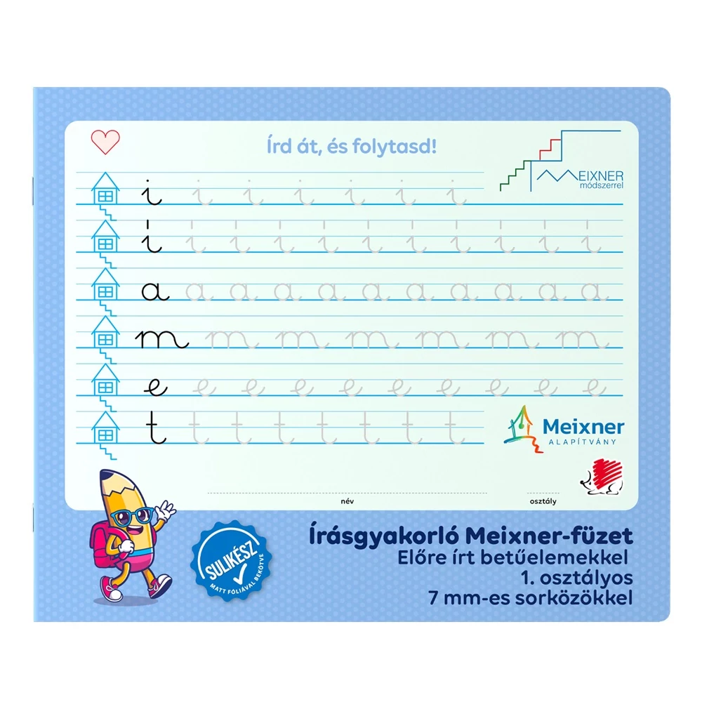 Füzet iskolai, 32lap, írás gyakorló előírt 1.osztályos fekvő Süni Meixner