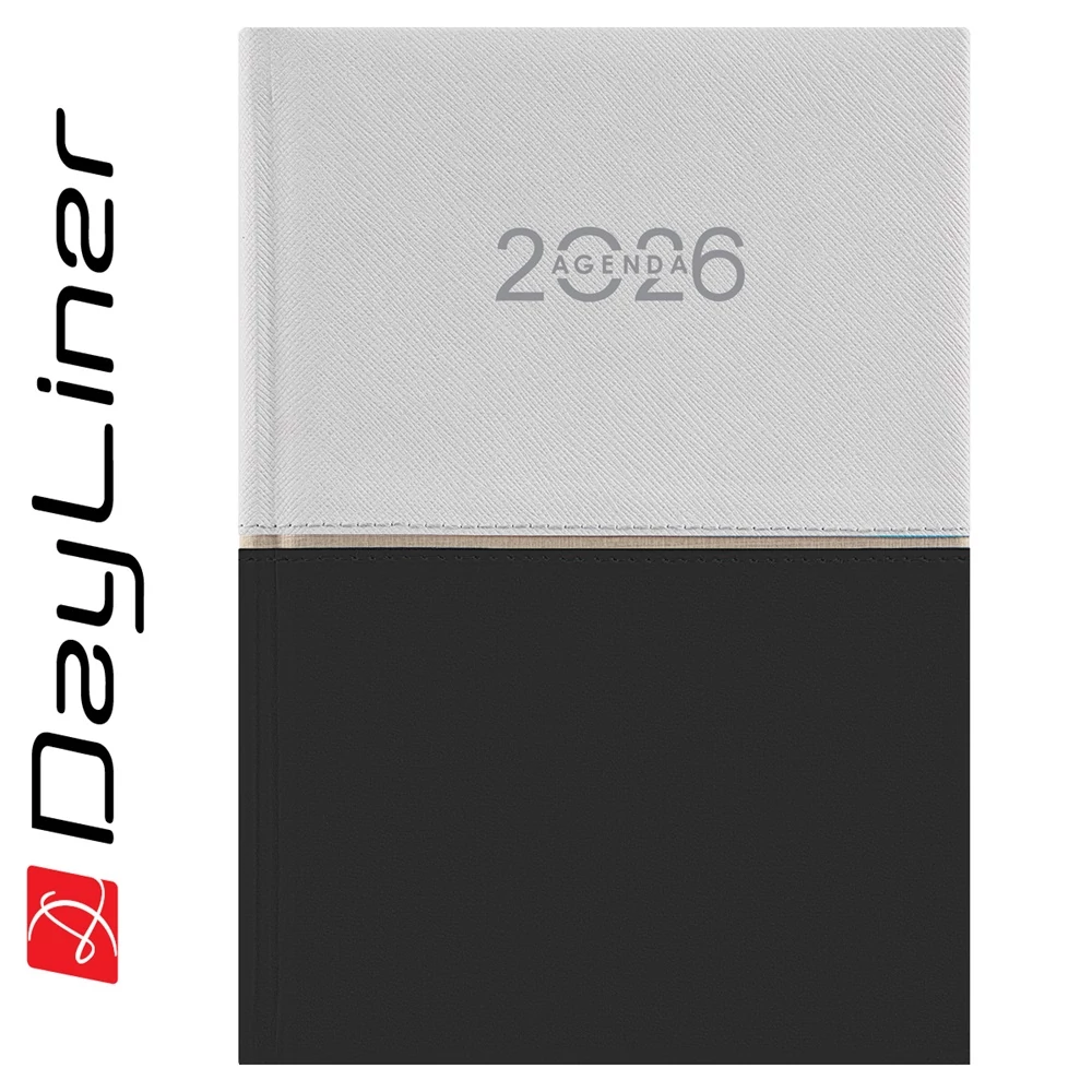 Határidőnapló Contrast A5 napi, fehér lapokkal fehér-fekete Dayliner 2026.