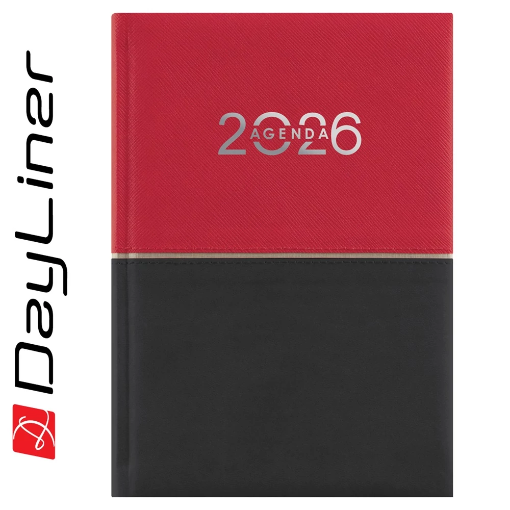 Határidőnapló Contrast B6 heti, fehér lapokkal piros-fekete Dayliner 2026.