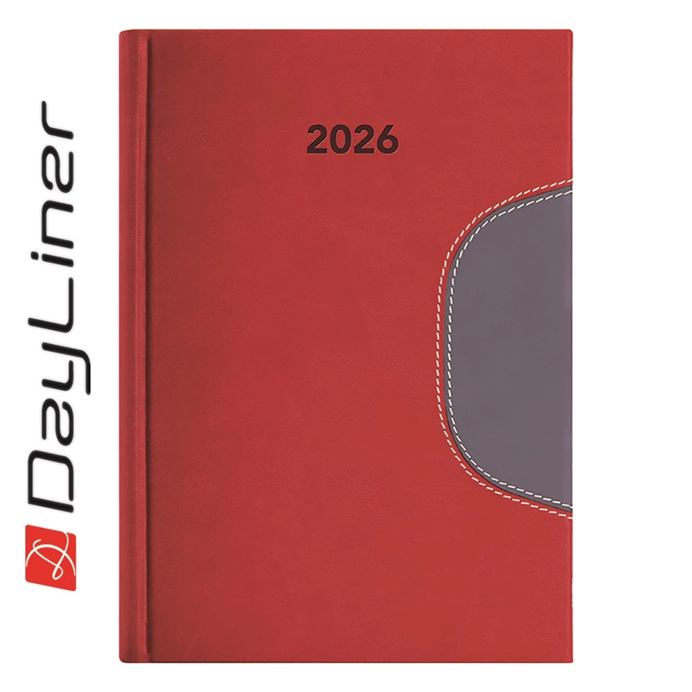 Határidőnapló Memphis A5 napi, fehér lapokkal piros-szürke Dayliner 2026.