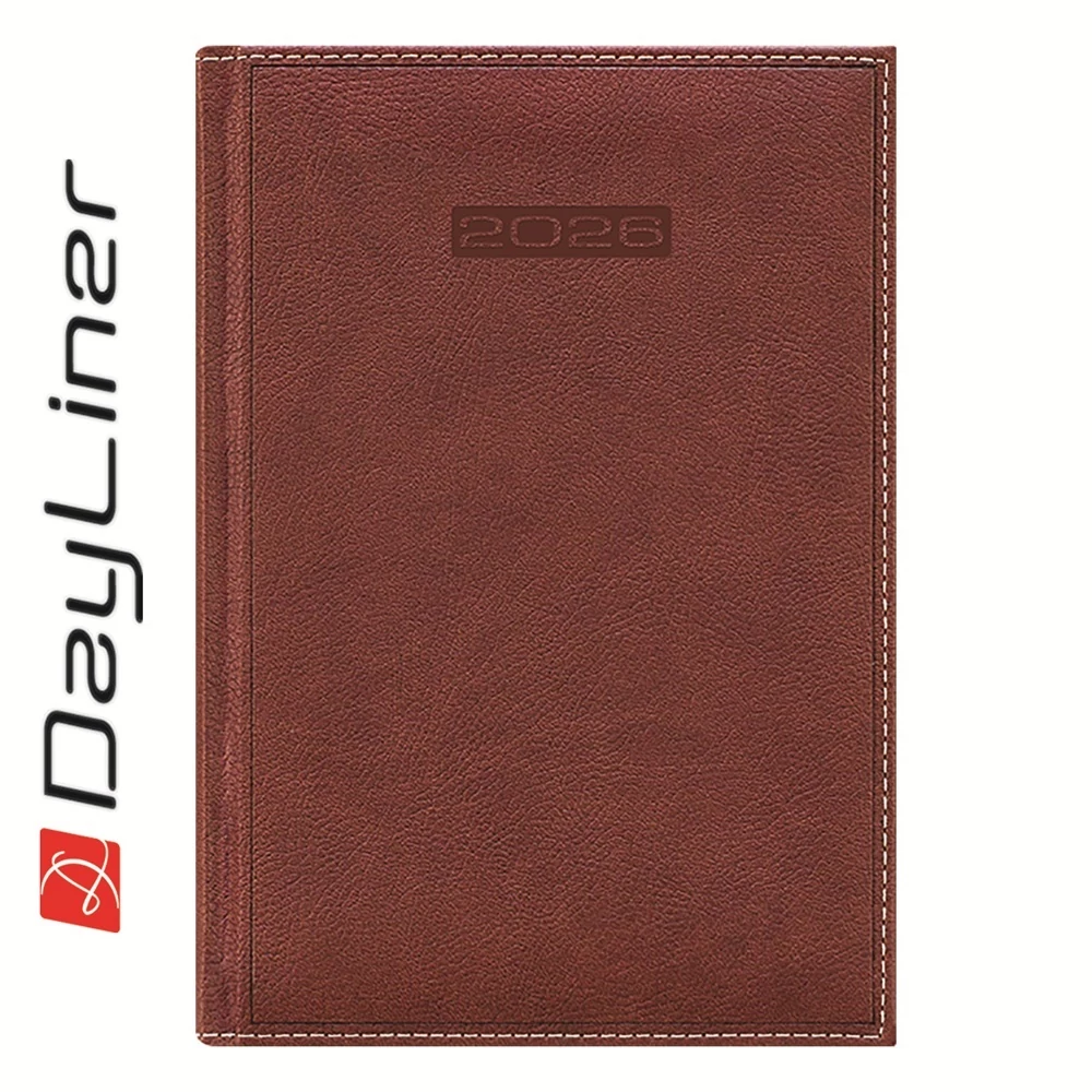 Határidőnapló Sherwood A5 napi, krémszínű lapokkal barnásvörös Dayliner 2026.