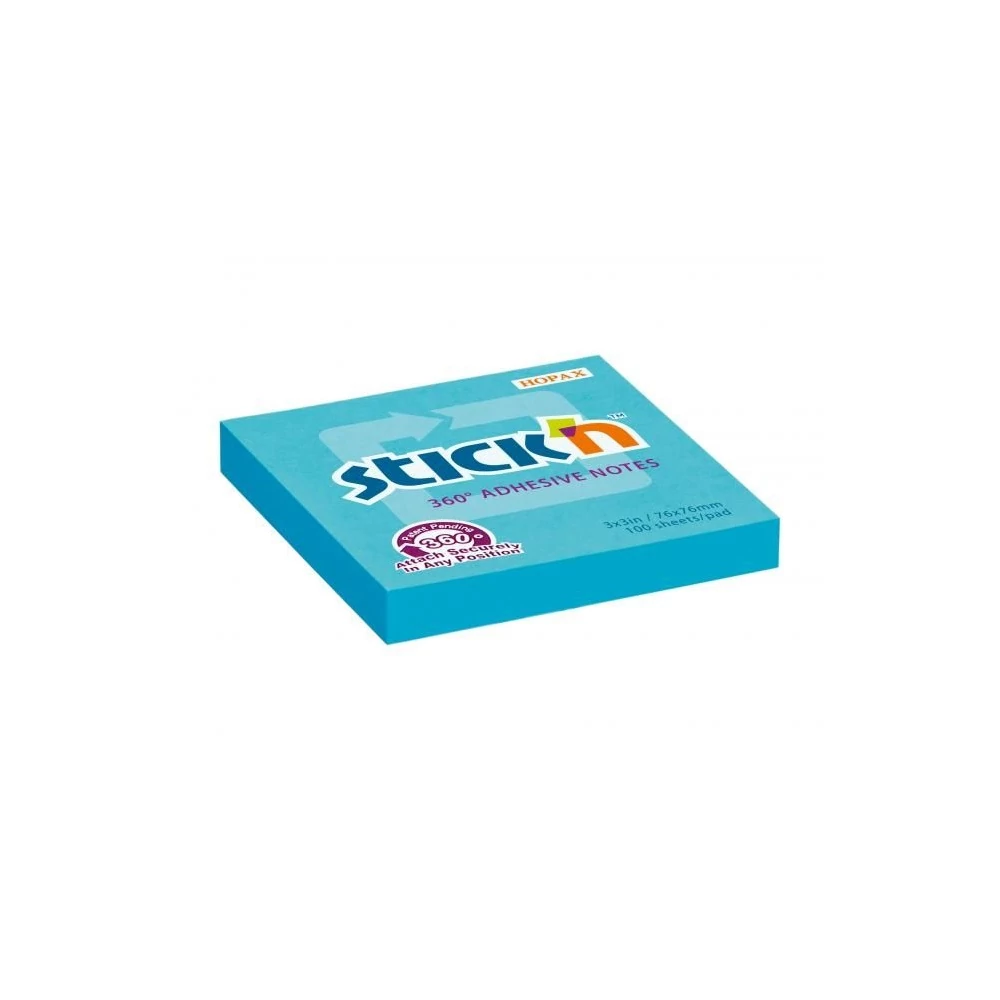 Jegyzettömb öntapadó, 360°-ban tapadó 76x76mm, 100lap, Stickn kék