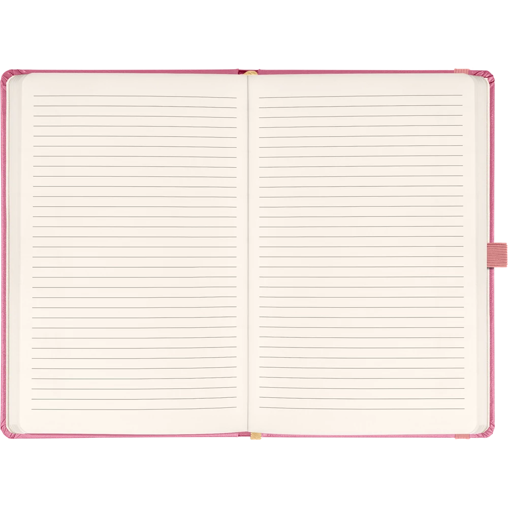 Keménytáblás notesz vonalas krémszínű lapokkal leszorító gumiszalaggal Pink 130x210mm, Presco