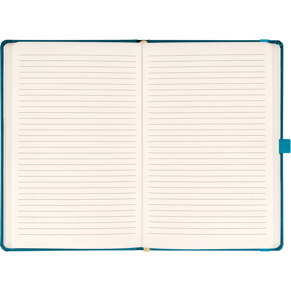 Keménytáblás notesz vonalas krémszínű lapokkal leszorító gumiszalaggal Teal 130x210mm, Presco