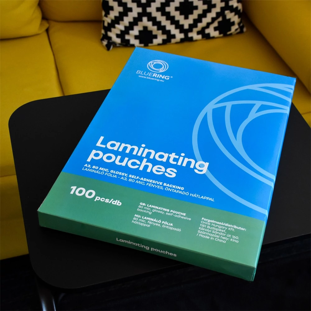Lamináló fólia A3, 80 micron öntapadó hátlappal 100 db/doboz, Bluering®,