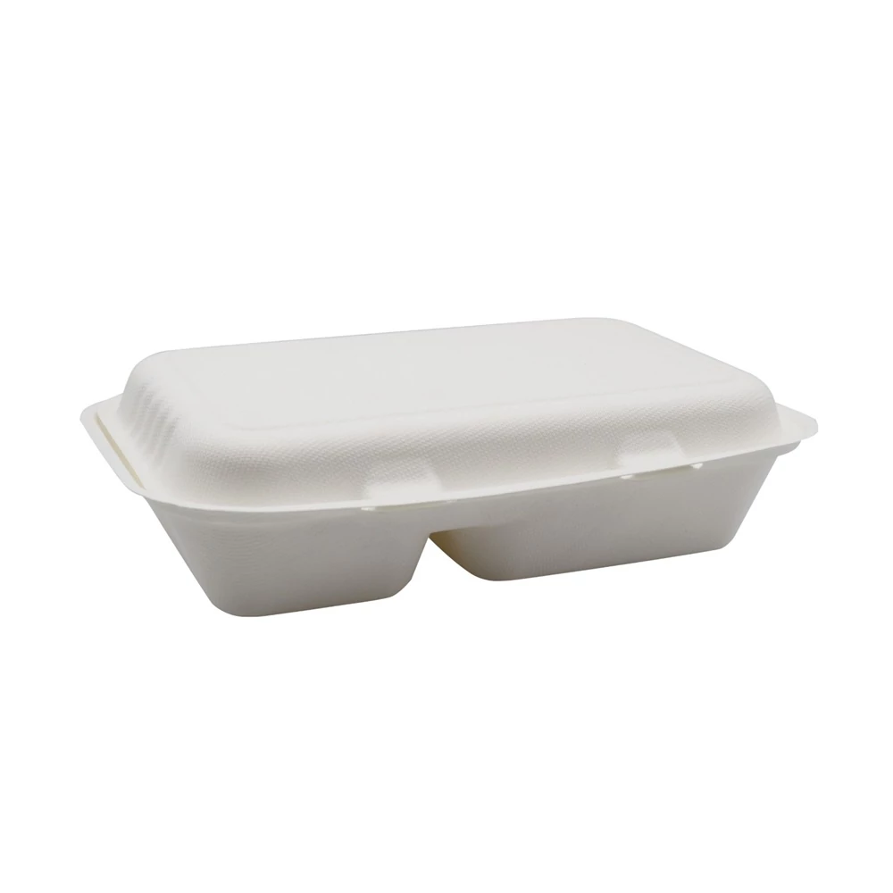 Papírdoboz ételes 2 részes HP3, 23 x 15 x 8 cm komposztálható cukornád 125 db/csomag, natúr
