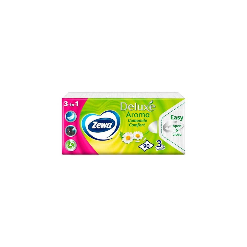 Papírzsebkendő 3 rétegű 90 db/csomag Zewa Deluxe Camomile Comfort