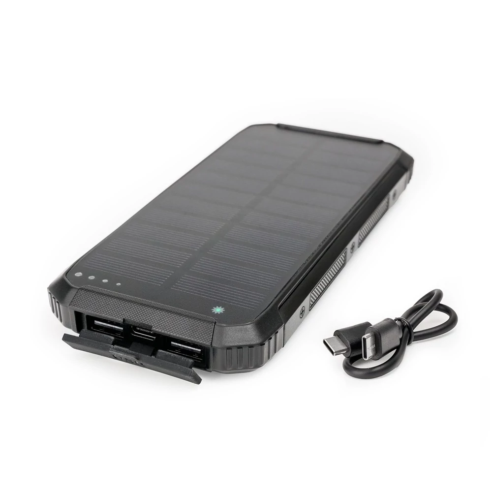 Powerbank napelemes 15W 2X USB-A + USB-C Platinet fekete