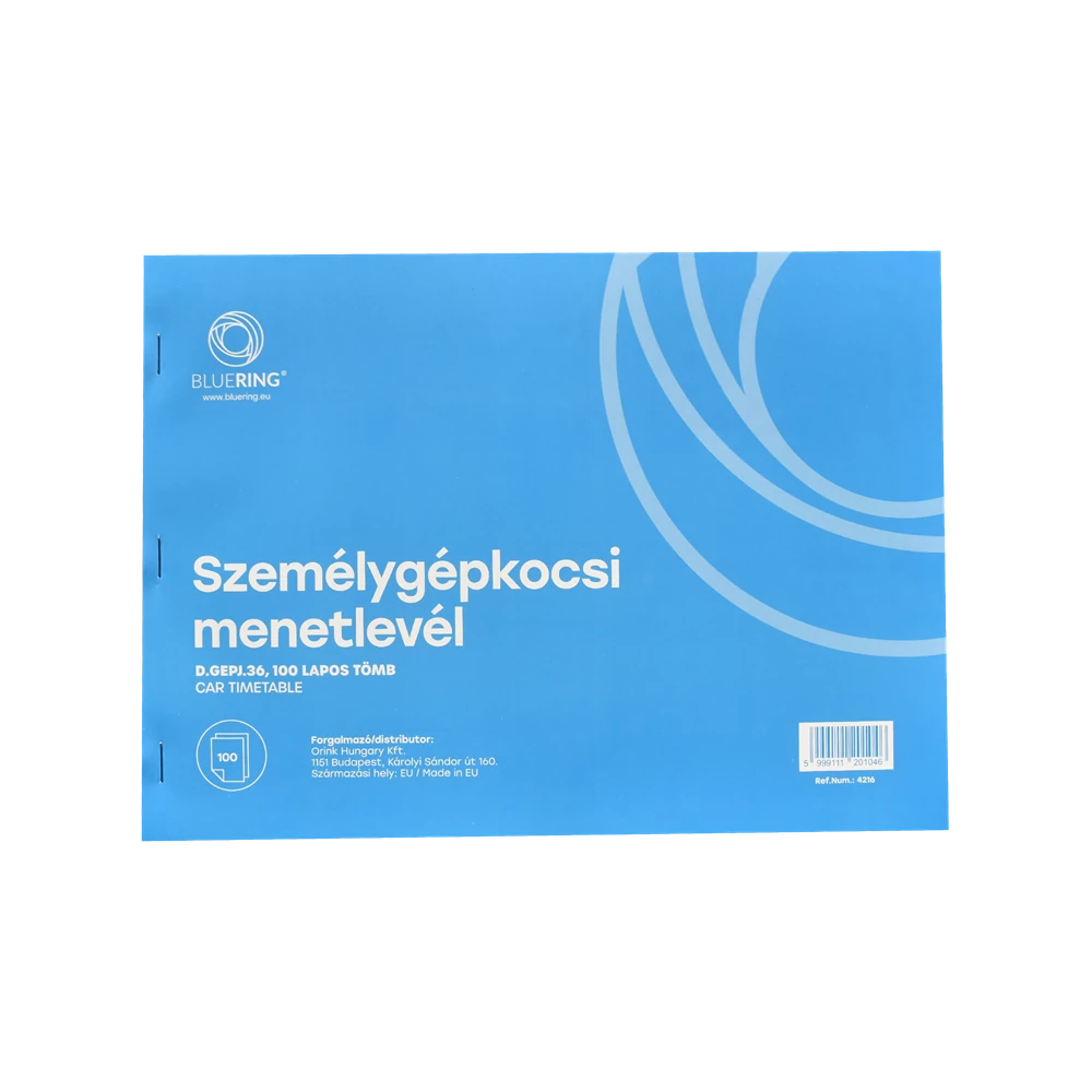 Személygépkocsi menetlevél 100lap,os A4, fekvő személygépkocsi D.GEPJ.36 Bluering®