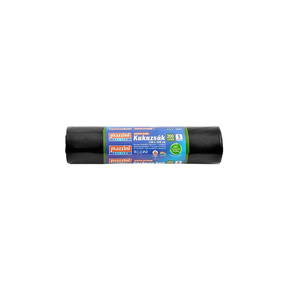 Szemeteszsák 200 liter 100 x 120 cm 40 mikron 5 db/tekercs Mazzini_fekete
