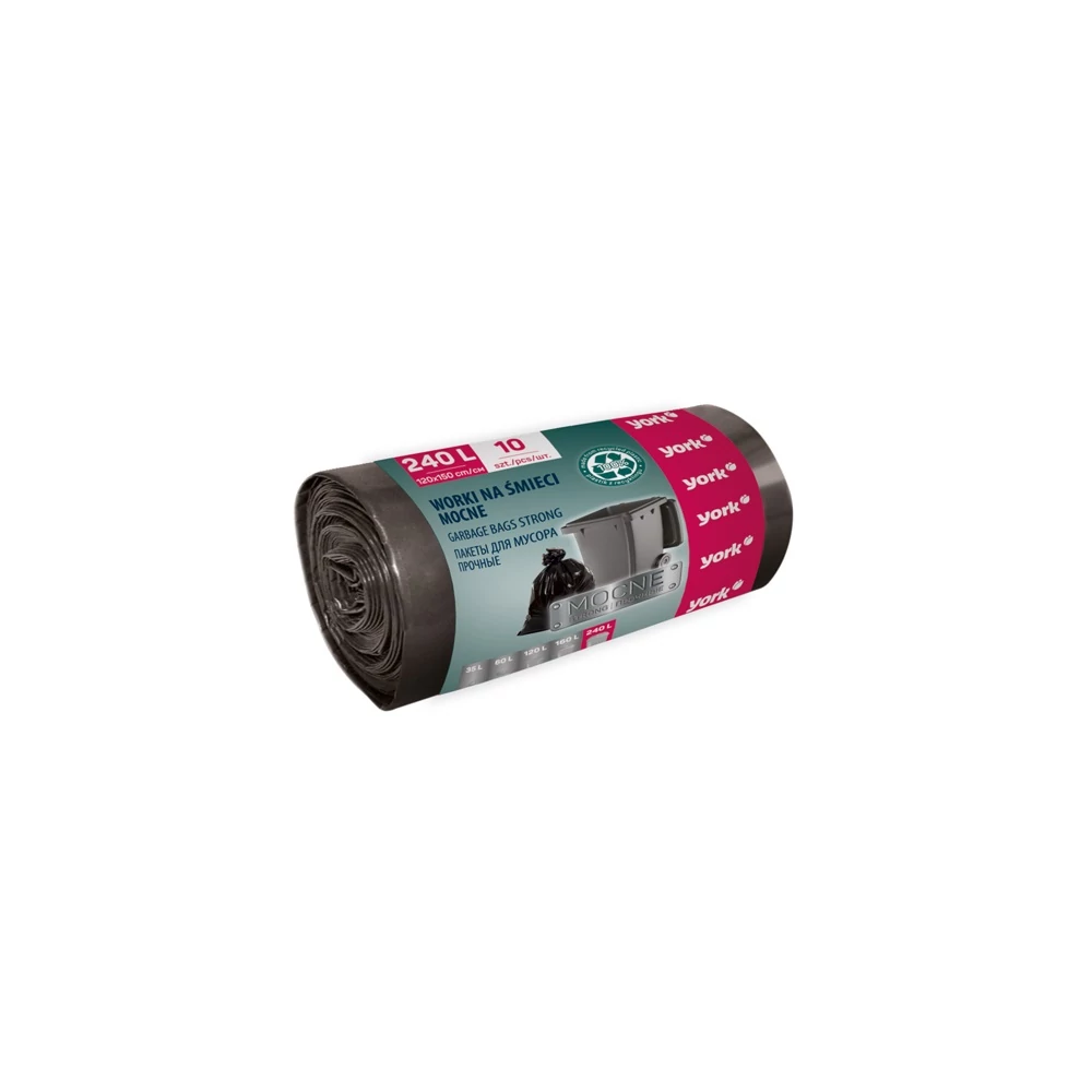 Szemeteszsák 240 liter 150 x 120 cm 48 mikron 10 db/tekercs York_090550 fekete