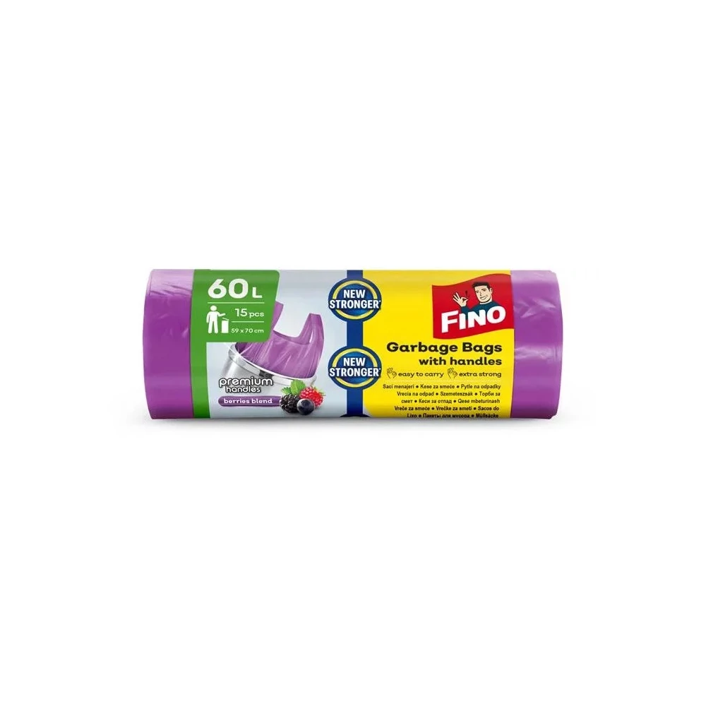 Szemeteszsák köthető füles 60 literes 15 db/tekercs Fino lila