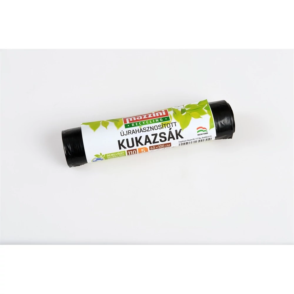 Szemeteszsák újrahasznosított 110 liter 60 x 100 cm 17 mikron 5 db/tekercs Mazzini_fekete