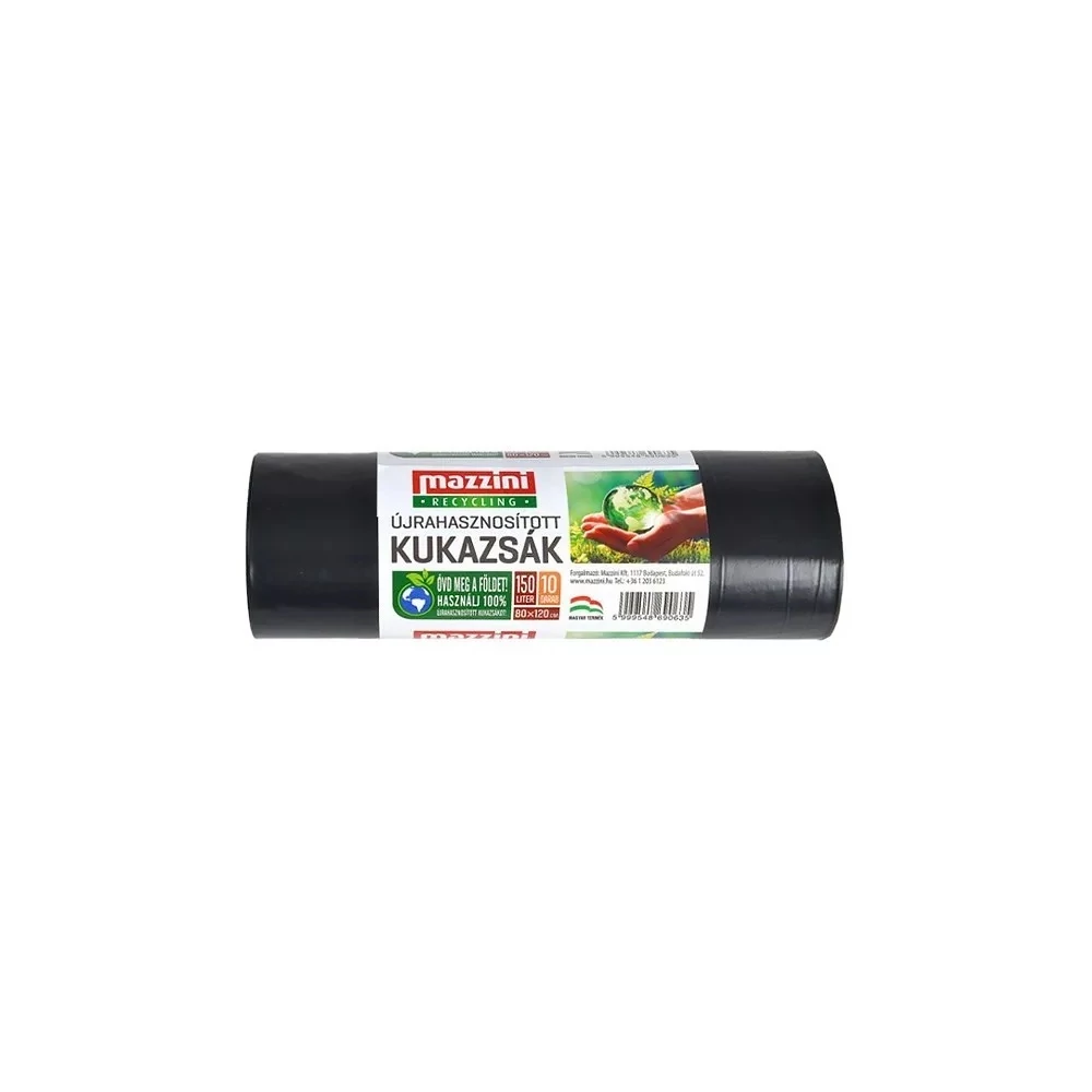 Szemeteszsák újrahasznosított 150 liter 80 x 120 cm 25 mikron 10 db/tekercs Mazzini_fekete
