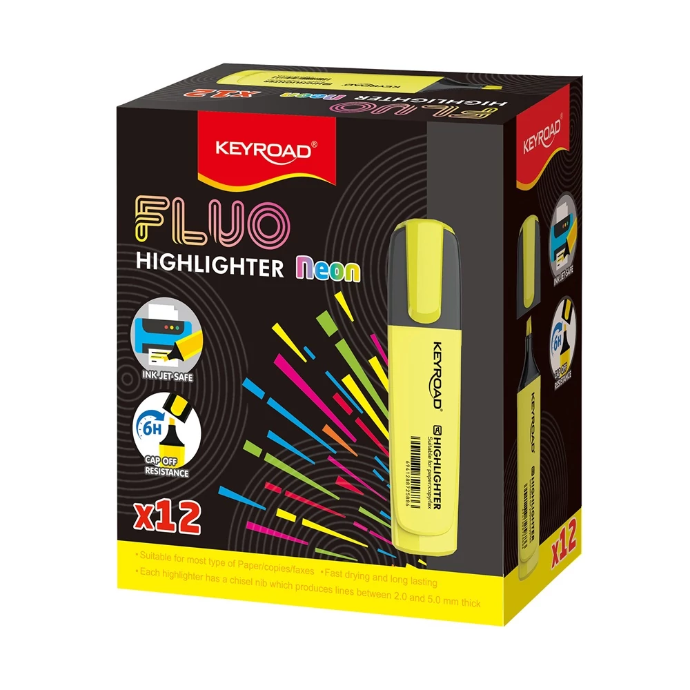 Szövegkiemelő vágott hegyű, lapos test Keyroad Fluo neon sárga