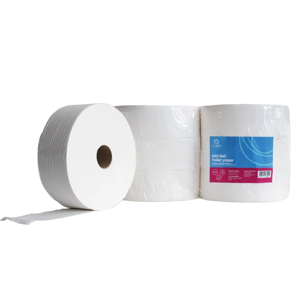 Toalettpapír 2 rétegű közületi átmérő:27 cm 100% cellulóz 360 m/tek 6 tekercs/csomag erősített duda Bluering® hófehér